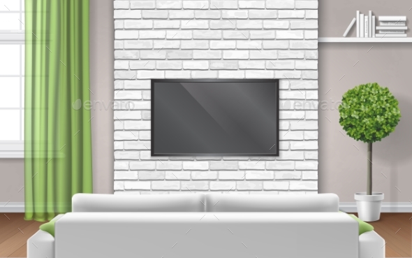 Modern Room Interior with Sofa and TV - Buildings Objects