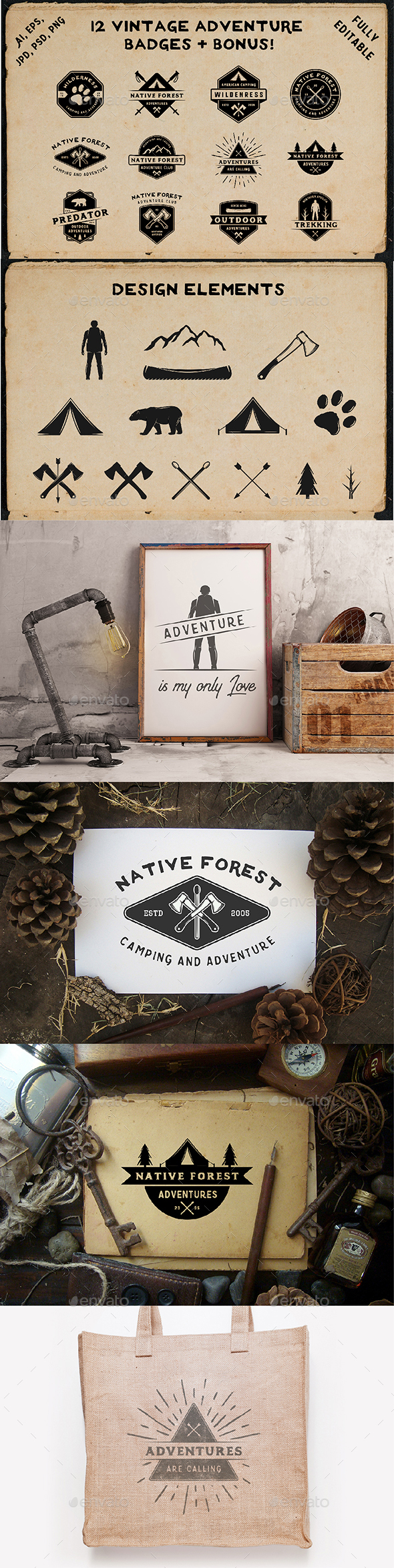12 Vintage Adventure Badges - Badges & Stickers Web Elements