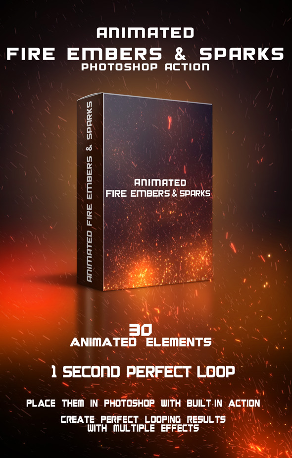 Animated Fire Embers & Sparks Photoshop Action - Photo Effects Actions