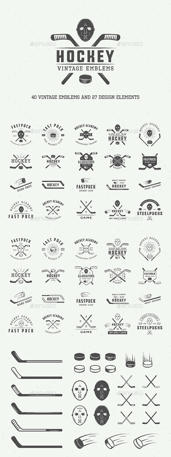 Vintage Hockey Emblems - Badges & Stickers Web Elements