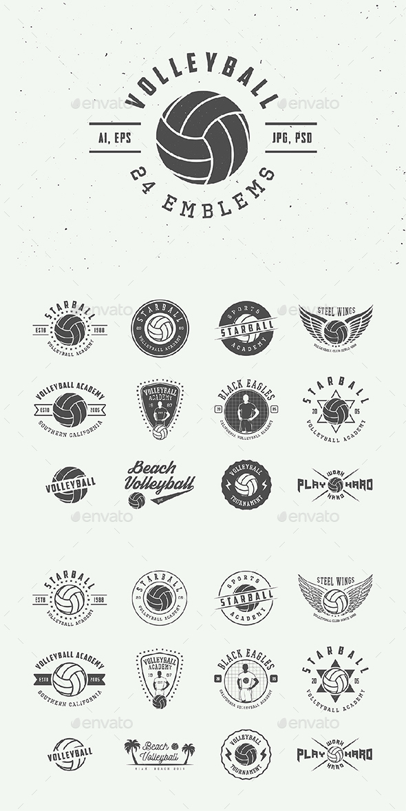 Vintage Volleyball Emblems - Badges & Stickers Web Elements