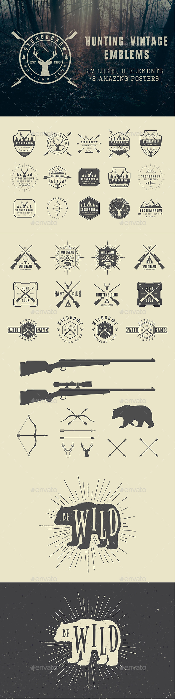 Vintage Hunting Emblems - Badges & Stickers Web Elements