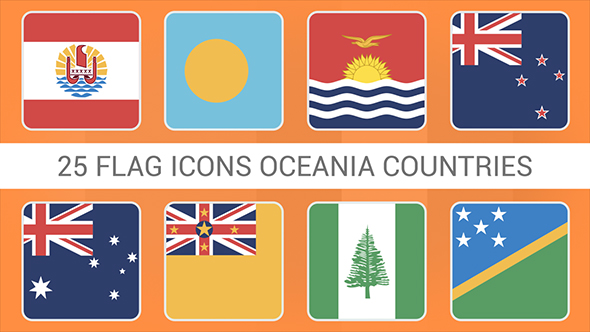 Flag Icons Oceania Countries Squares Style