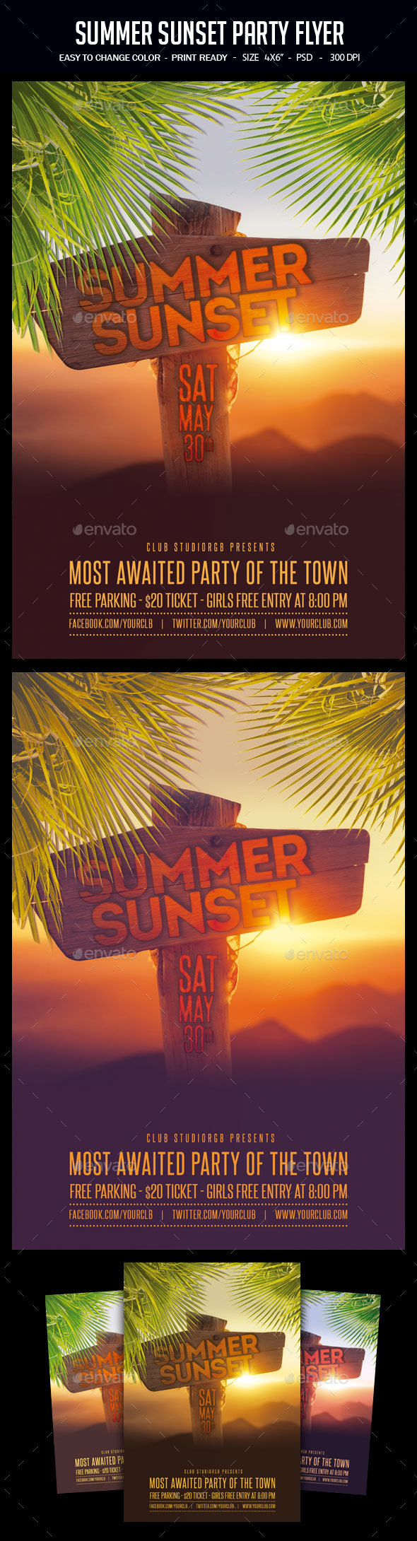 Summer Sunset Party Flyer - Clubs & Parties Events