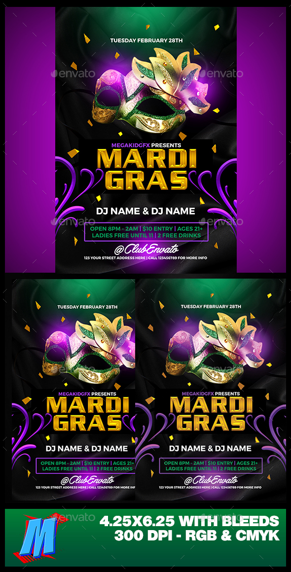 Mardi Gras Flyer Template - Clubs & Parties Events