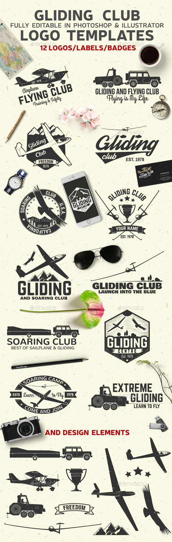 Gliding Club Logo Templates - Badges & Stickers Web Elements