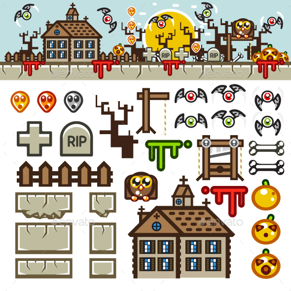 Halloween Flat Game Level Kit - Backgrounds Game Assets