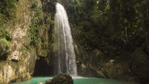 Beautiful Tropical Waterfall. Philippines Cebu Island alt