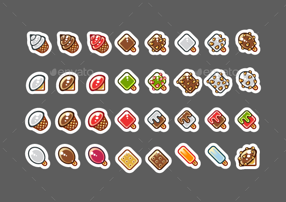 2D Ice Creams for Creating Video Games - Food Objects