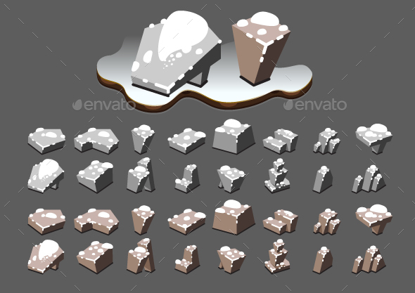 Isometric Stones with Snow for Creating Video Games - Miscellaneous Game Assets