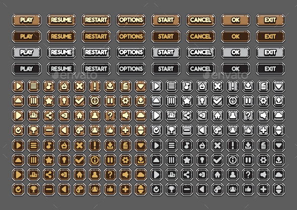 Castle Buttons for Creating Video Games - User Interfaces Game Assets