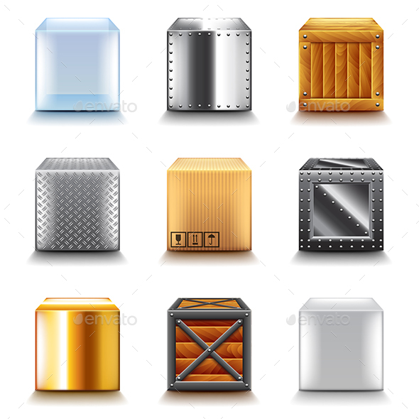 Different Boxes Icons Vector Set - Man-made Objects Objects