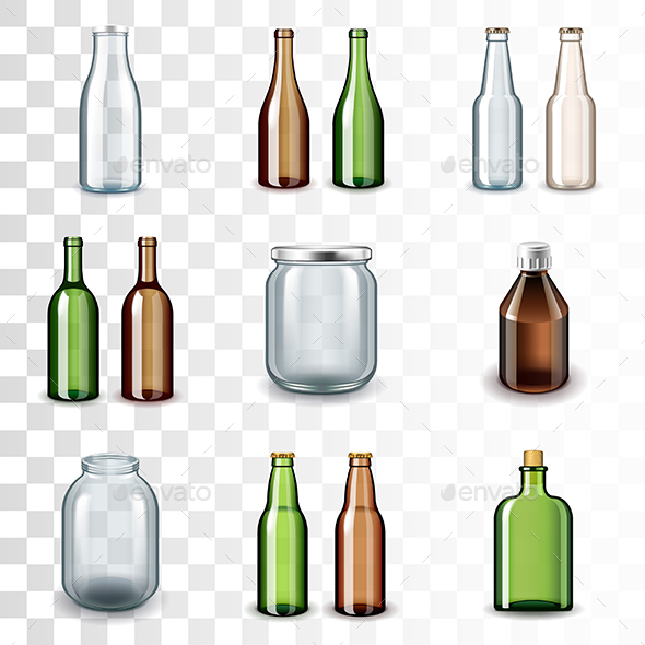 Glass Bottles Icons Vector Set - Man-made Objects Objects