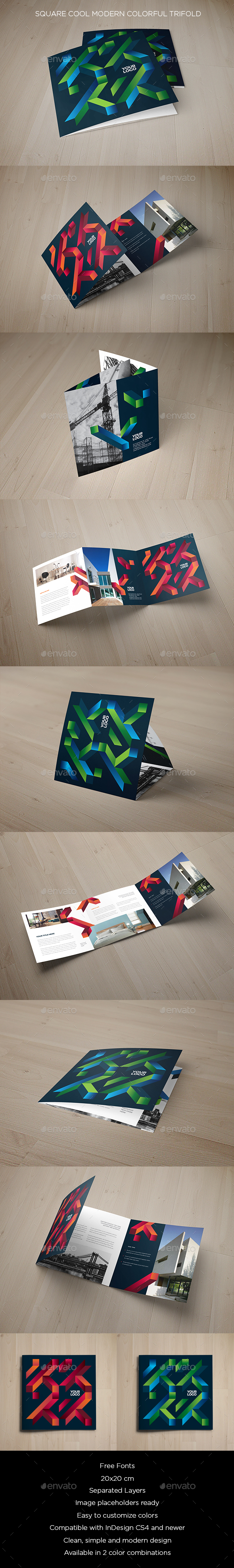 Square Cool Modern Colorful Trifold - Brochures Print Templates