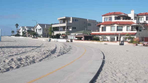 Beachfront Vacation Houses on Waterfront Walkway Ocean Beach in California USA