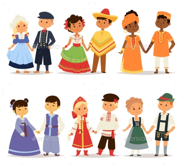 Traditional Kids Couples Character of World Dress - Backgrounds Decorative
