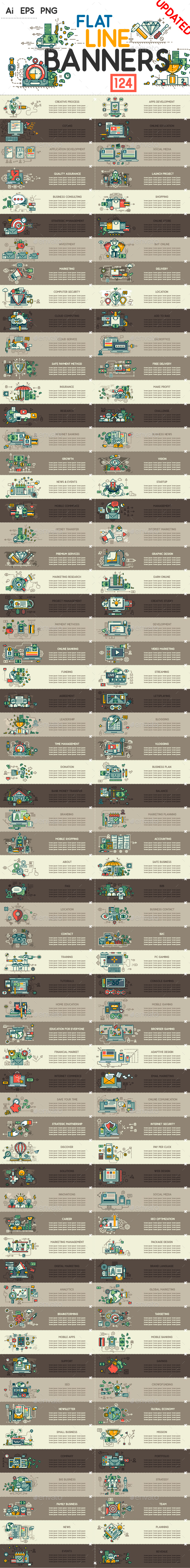 Set of Modern Flat Line Banners - Miscellaneous Conceptual