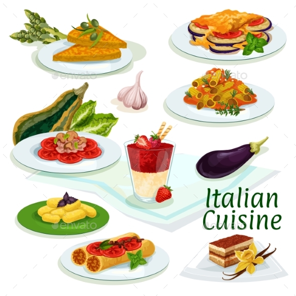 Italian Cuisine Traditional Food Cartoon Icon - Food Objects