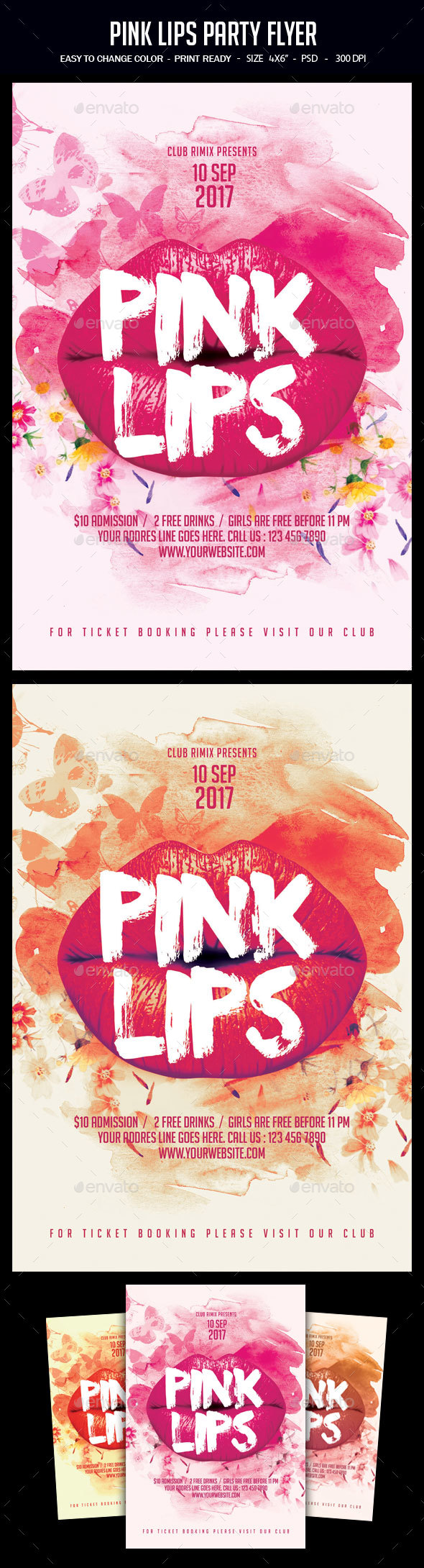 Pink Lips Party Flyer - Clubs & Parties Events