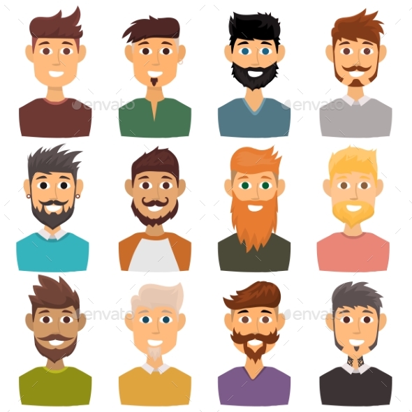 Character of Various Expressions Bearded Man Face - People Characters