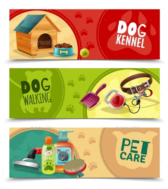 Pet Care 3 Horizontal Banners Set