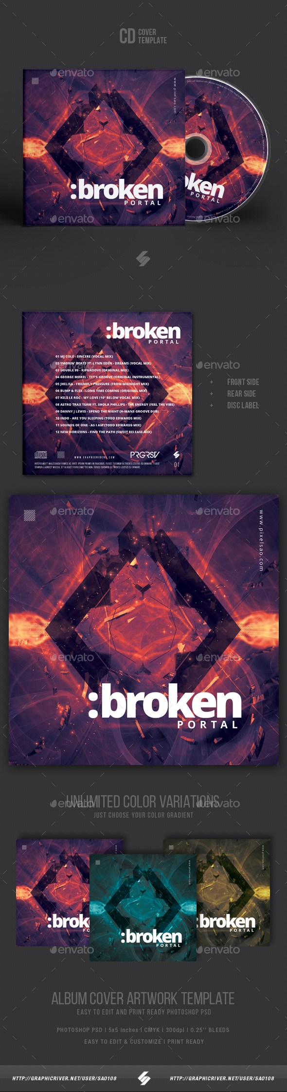 Broken Portal - Electronic Music CD Cover Artwork Template - CD & DVD Artwork Print Templates