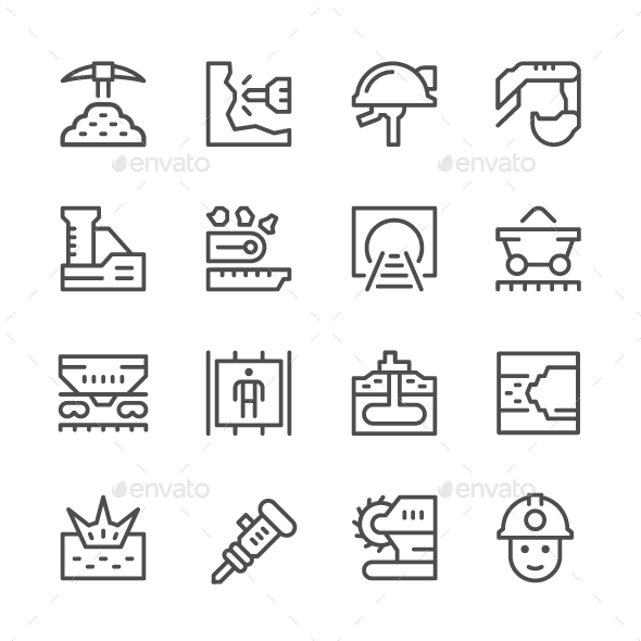 Set Line Icons of Mining - Man-made objects Objects