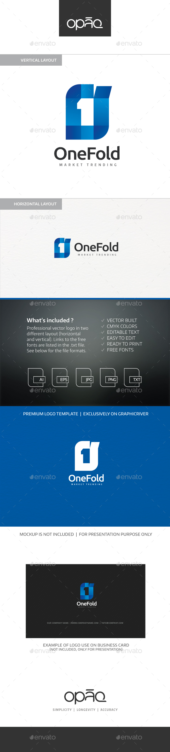 One Fold Logo - Numbers Logo Templates