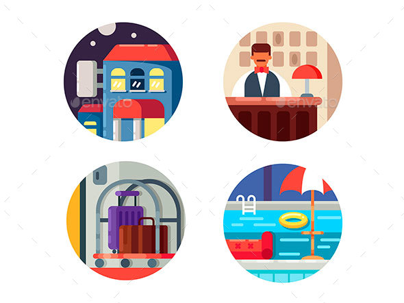 Hotel Service Icons Set - Web Elements Vectors