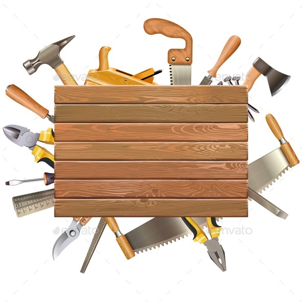 Vector Wooden Board with Hand Tools - Industries Business