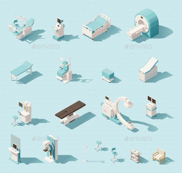 Isometric Low Poly Medical Equipment Set - Health/Medicine Conceptual