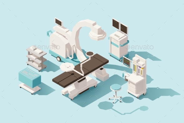 Vector Isometric Low Poly Operating Room - Health/Medicine Conceptual