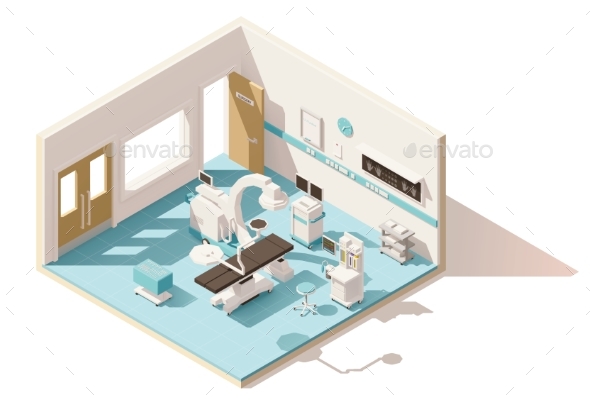 Vector Isometric Low Poly Operating Room - Health/Medicine Conceptual