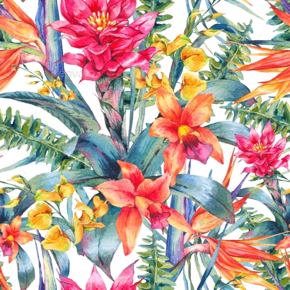 Watercolor Vintage Floral Tropical Seamless - Patterns Decorative