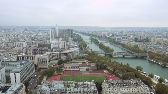 Paris Aerial View of Seine and Bridge