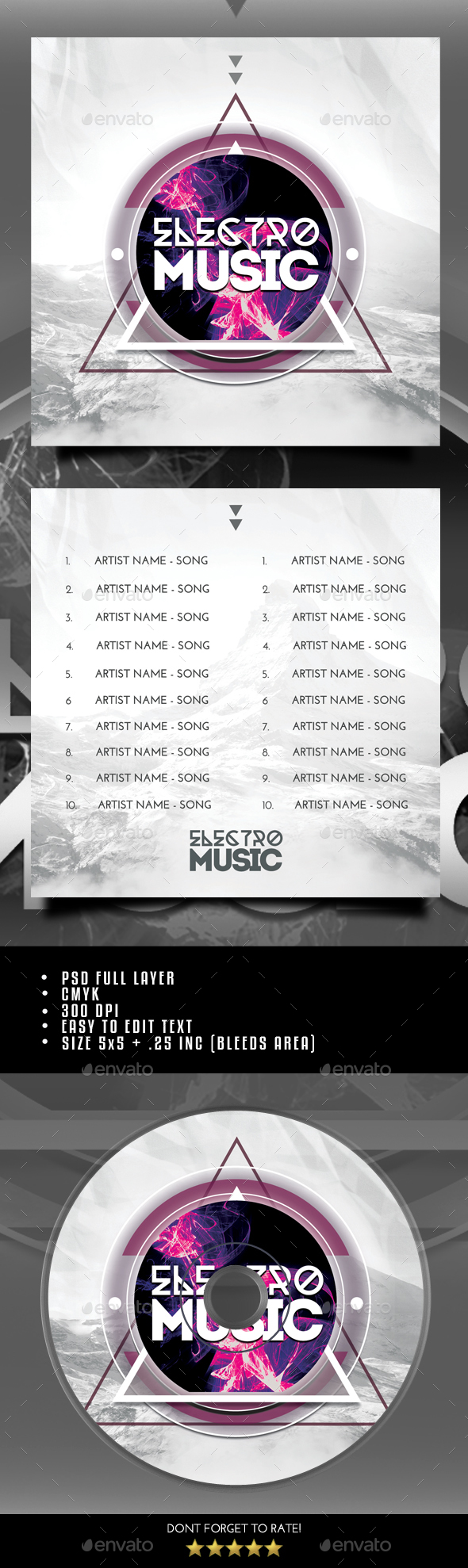 Electro Music CD Cover - CD & DVD Artwork Print Templates
