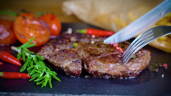 Big Tasty Steak on Stone Plate