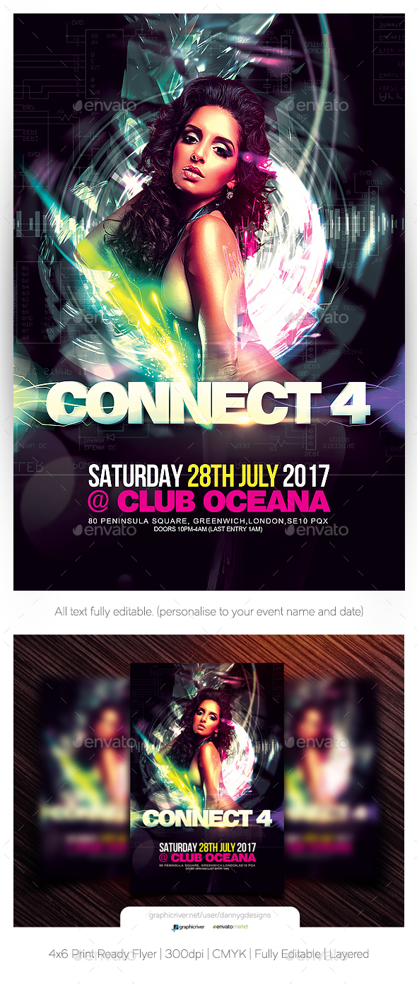 Connect 4 Flyer Template - Clubs & Parties Events