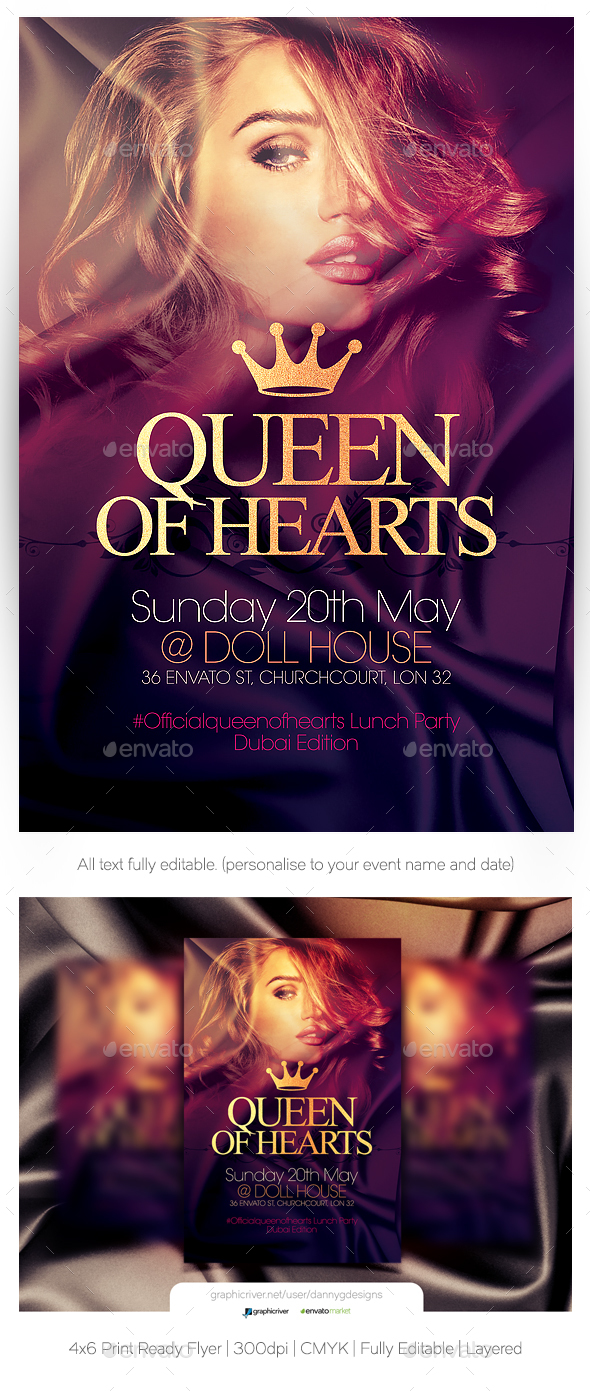 Queen Of Hearts Flyer Template - Clubs & Parties Events