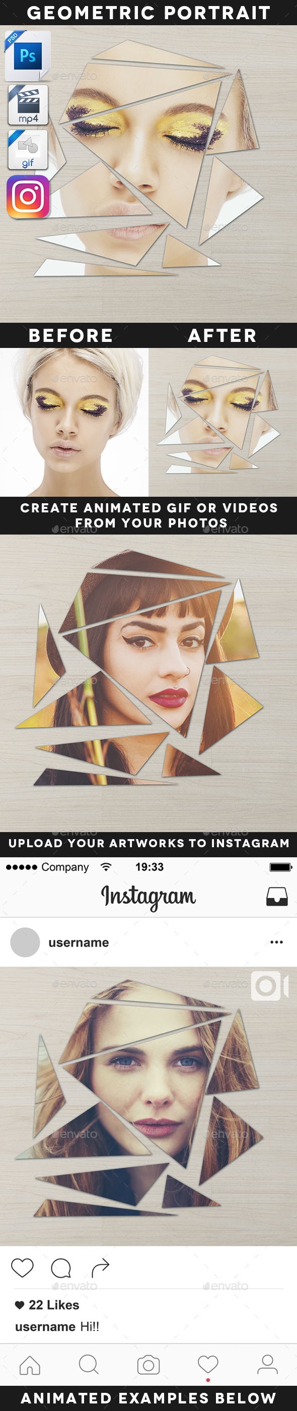 Animated Broken Geometric Portrait Template - Artistic Photo Templates