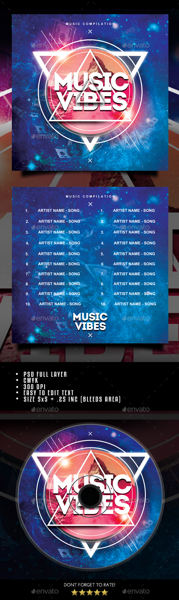 Music Vibes CD Cover - CD & DVD Artwork Print Templates
