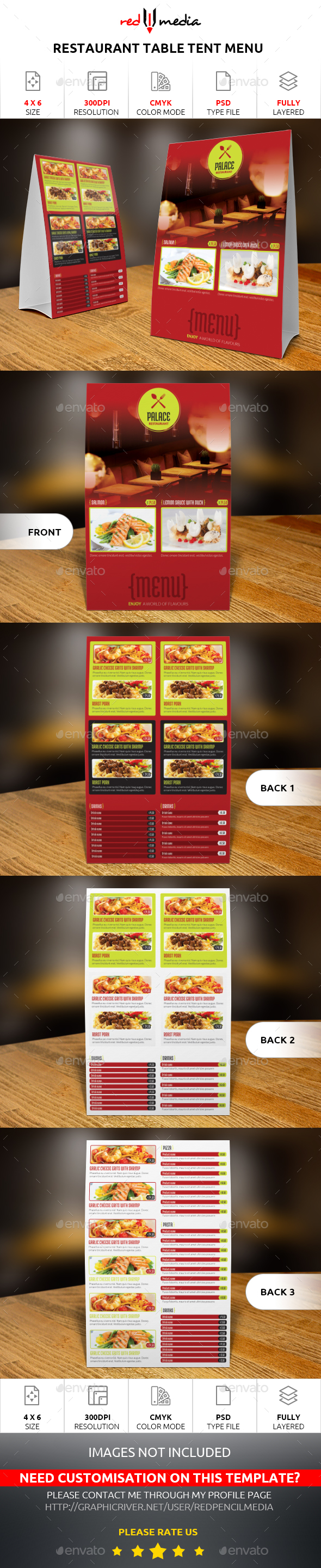 Restaurant Table Tent Menu - Food Menus Print Templates