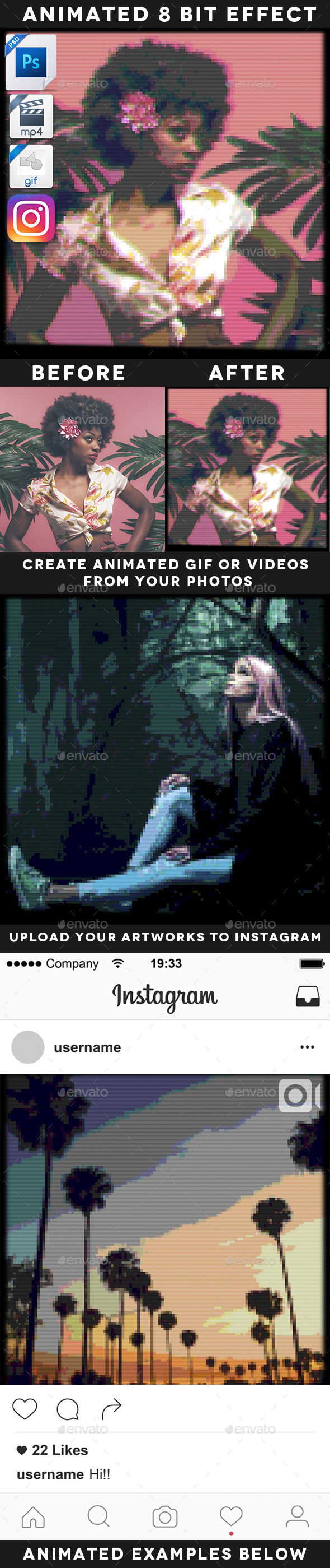 Animated Retrowave 8 Bit Effect Template - Tech / Futuristic Photo Templates