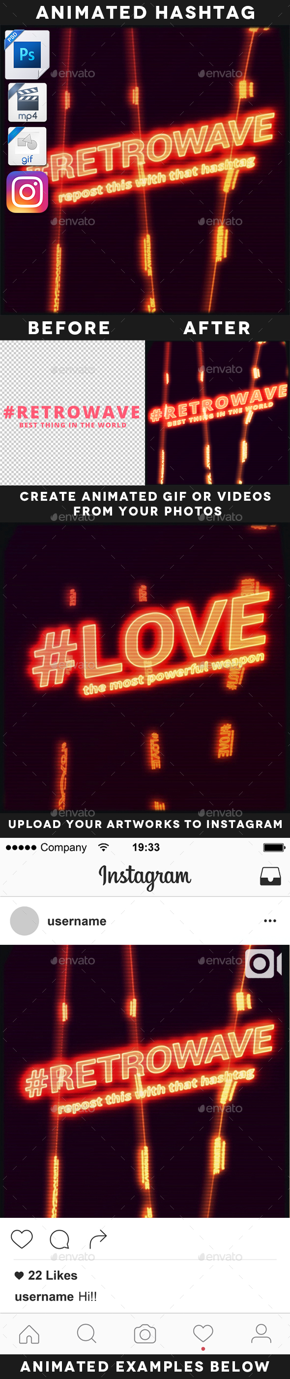 Animated Retrowave Hashtag Template - Tech / Futuristic Photo Templates