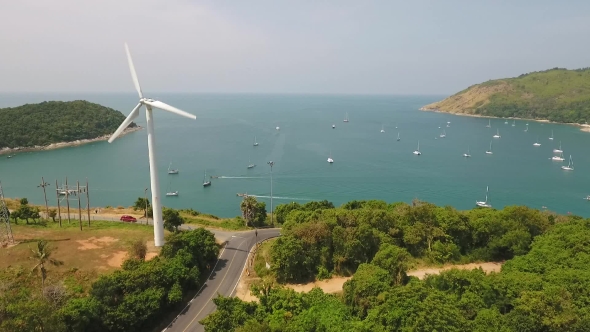 Wind Power Station. Windmill Near Naiharn Beach, Phuket alt