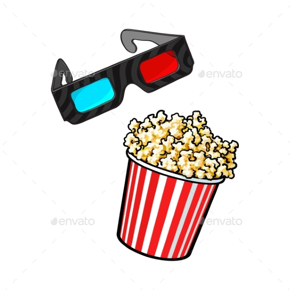Cinema Objects - Popcorn and 3D Glasses - Decorative Symbols Decorative