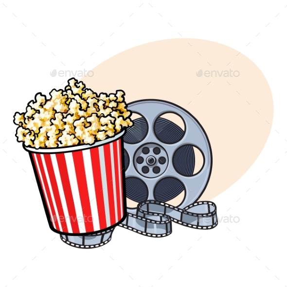 Cinema Objects - Popcorn Bucket and Retro Film - Decorative Symbols Decorative
