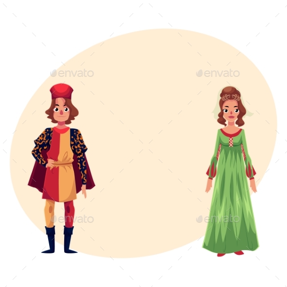 Italian Man and Woman in Renaissance Time Costumes - People Characters