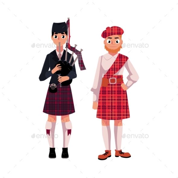 Two Scottish Men in National Clothes - People Characters
