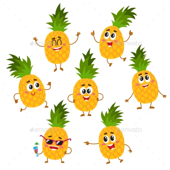 Set of Pineapple Characters - Food Objects